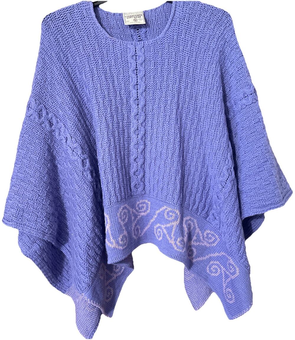 Connemara Knitwear 100% Pure New Merino Wool Poncho Cape Sweater Made In Ireland
